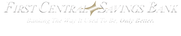 First Central Savings Bank logo. with slogan: 